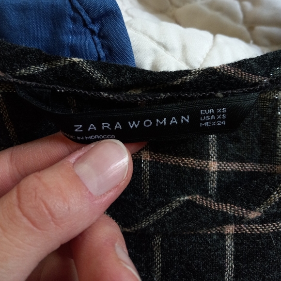 Zara Women Window Pane Sparkly Short Sleeve Lagenlook Tunic Womens Sz XS - Picture 5 of 5